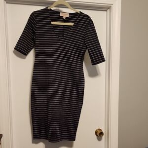 Philosophy Blue and Cream Sheath Midi Dress 3/4 Sleeve